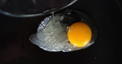 The Egg Is Fried in a Frying Pan with Air Bubbles