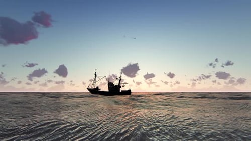 Sonnenuntergang mit Fischboot