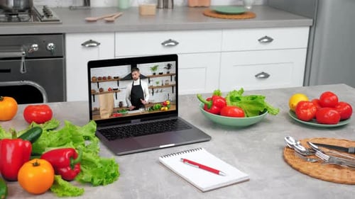 Online Cooking Class in Modern Kitchen