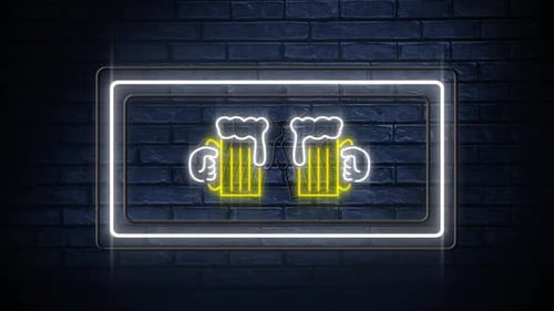 Neon Beer Mugs Clinking with Flashing Frames