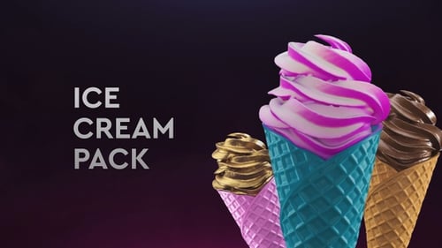 3D Ice Cream Cone Filling and Looping Animations Pack