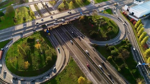 Freeway Intersection with Moving Traffic Cars