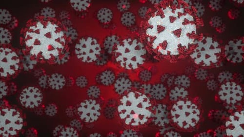Animated Virus Particles Floating in Red Bloodstream