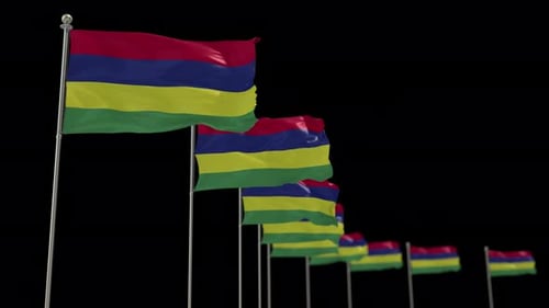 Mauritius Row Of Flags Animation Include Alpha Channel