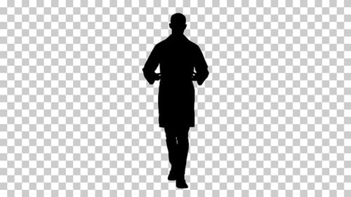 Silhouette male doctor walking, Alpha Channel