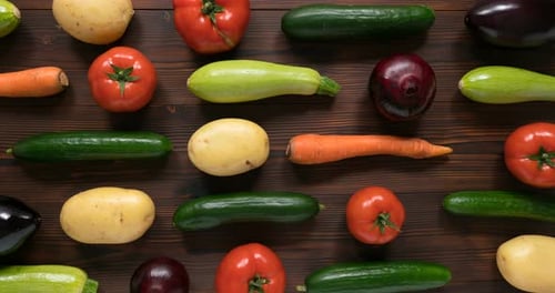 Fresh Vegetables on a Wood Surface, Top View