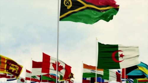 Cinematic Waving National Flags with Depth of Field Reveal