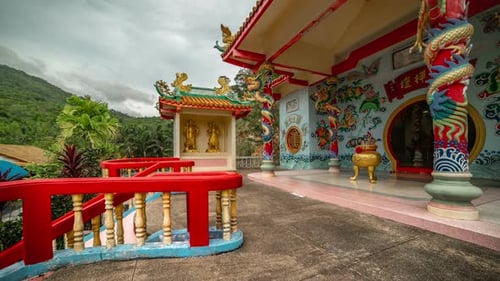 Chinese Temple in Kho Phangan Island. Timelapse