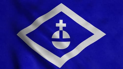 Blue Flag with White Religious Emblem Waving Seamlessly