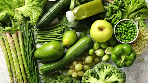 Assortment of Fresh Organic Antioxidants. Green Fruits and Vegetables