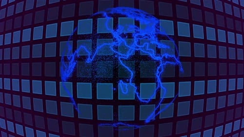 Futuristic Digital Globe Rotation on Grid Background