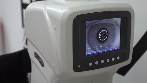 Ein Augenarzt überprüft die Augen moderner Geräte