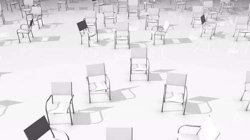 Minimalist White Chairs Circular Arrangement Animation