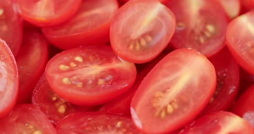 Delicious Close-Up of Halved Red Cherry Tomatoes