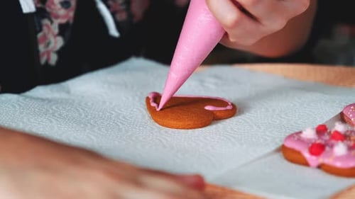 Icing Decorates Heart Shaped Cookie