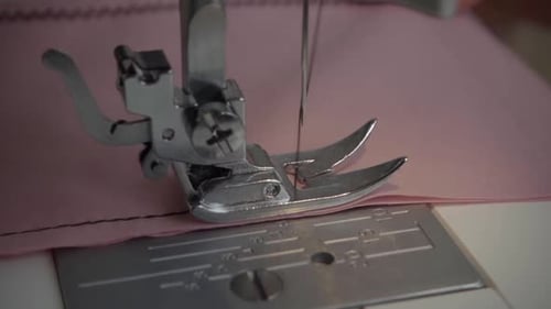 Sewing Machine Stitching Fabric Close Up