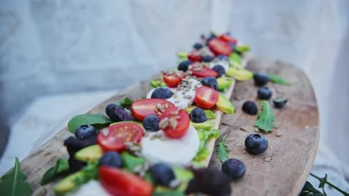 Delicious food platter with tartine sandwich