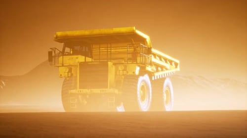 Industrial Mining Dump Truck in Golden Haze