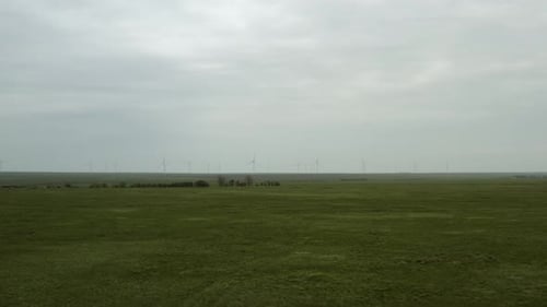 Aerial View of Powerful Wind Turbine Farm for Energy Production
