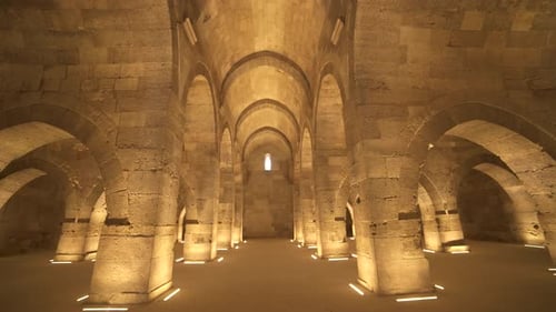 Interior of Historical Monumental Building With Stone Arches and Domes