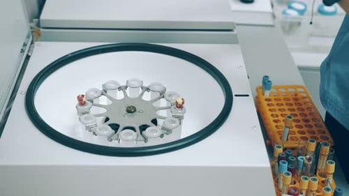 Lab Tech Placing Test Tubes into Centrifuge