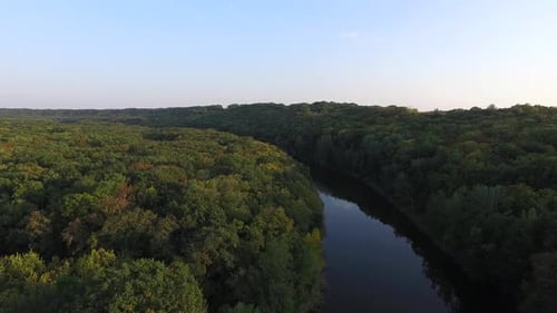 Autumn Forest and the River From Above. Natural Landscape