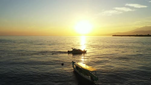 Wide angle flying abstract shot of a summer white paradise sand beach and blue sea background in 4K