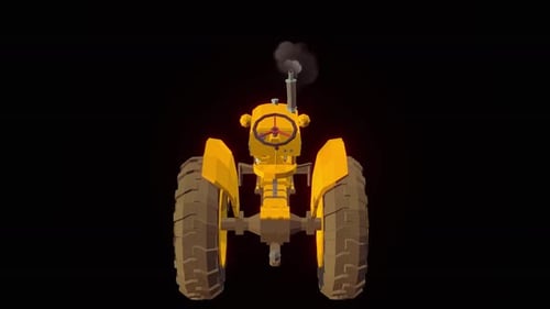 Low Poly Yellow Tractor Animated Loop