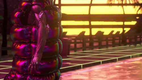 Cyberpunk Guy Dancing on Retro Background