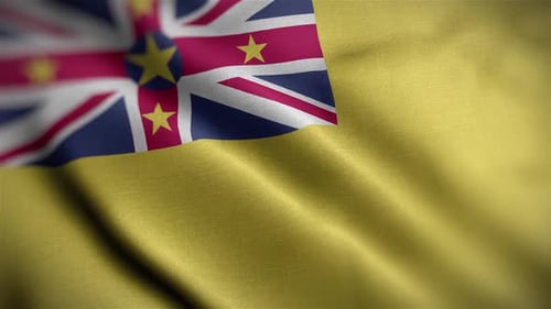 Realistic Waving Niue Flag Fabric Loop Background