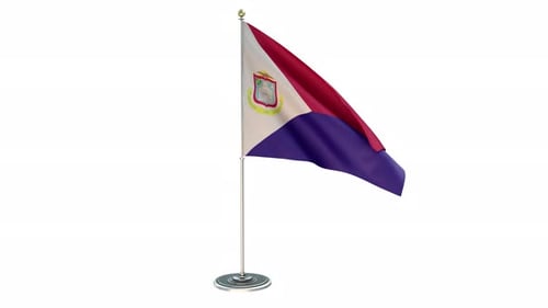 Realistic Waving Flag of Sint Maarten on Stand