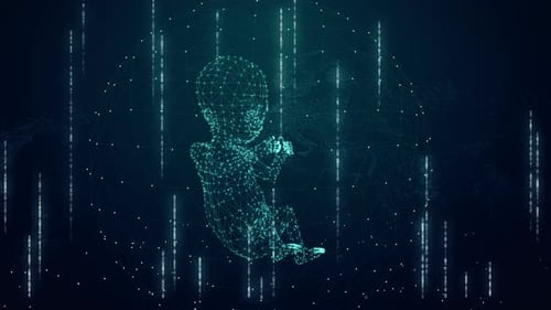 Futuristic Digital Wireframe Baby Fetus Scanning Animation