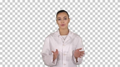 Woman doctor explaining and talking to, Alpha Channel