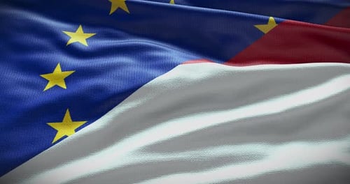 Realistic Waving European Union and Indonesia Flags