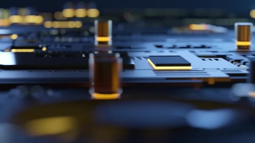 High Tech Integrated Circuit Board with Processor Close Up