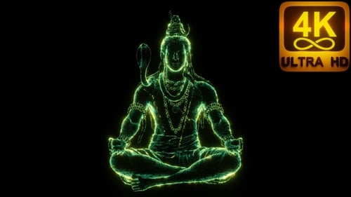 Hindu Shiva Glowing Releasing Green Energy In the Dark 3D Yoga Pattern Art Psychedelic Divine Loop