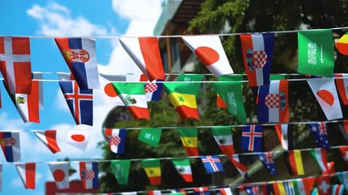 Colorful International Flags Blowing in the Breeze