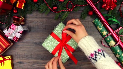Christmas Gift Arrangement on Wooden Table