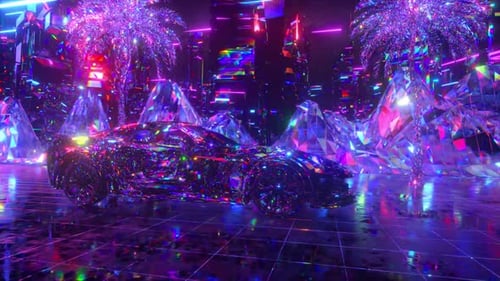 Car and City in Neon Diamond Style