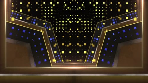Stair Stage Glitter 2, elegante Goldpartikel-Musikshow, Tunnelschleife, Blau, 4K
