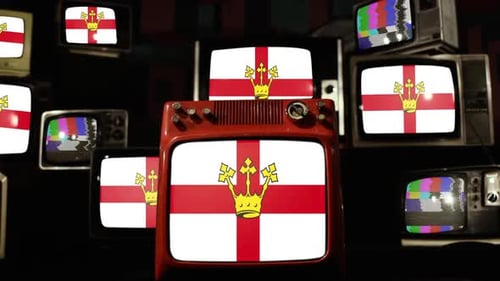 Flag of Koblenz, Germany, on Retro TVs.