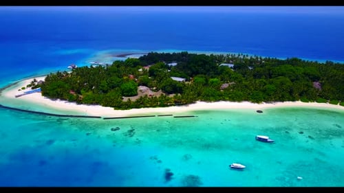 Aerial drone view texture of perfect island beach wildlife by transparent sea with clean sand backgr