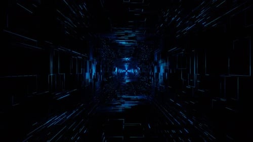 Flight Into Cosmic Web Structure, Neon Blue Square Sci-fi Tunnel