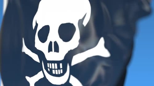 Realistic 3D Jolly Roger Pirate Flag Waving Animation