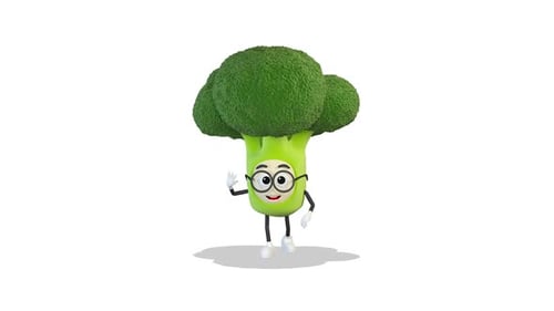 Animated Cute Broccoli Character Walking and Waving