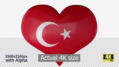 Glossy 3D Heart with Turkey Flag Rotating Loop Animation