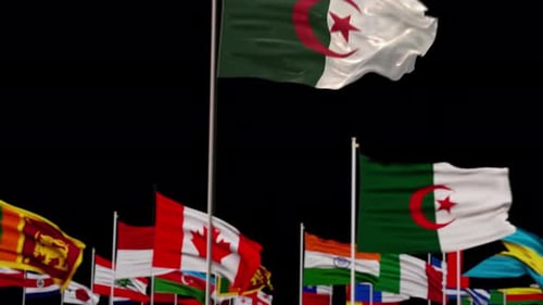 Waving Algeria Flag with International Country Flags Background