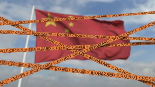Líneas de cinta de restricción contra riesgos biológicos contra la bandera china