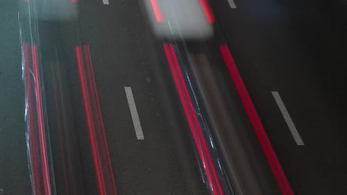 Fast Movement Of Cars At Night On A Big Road, Blurry, Headlights