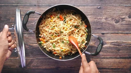 Pasta in a Pan on Black Background